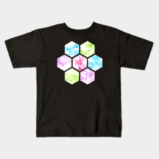 Marble Hexagon | Blue Pink Green Purple | Black Background Kids T-Shirt